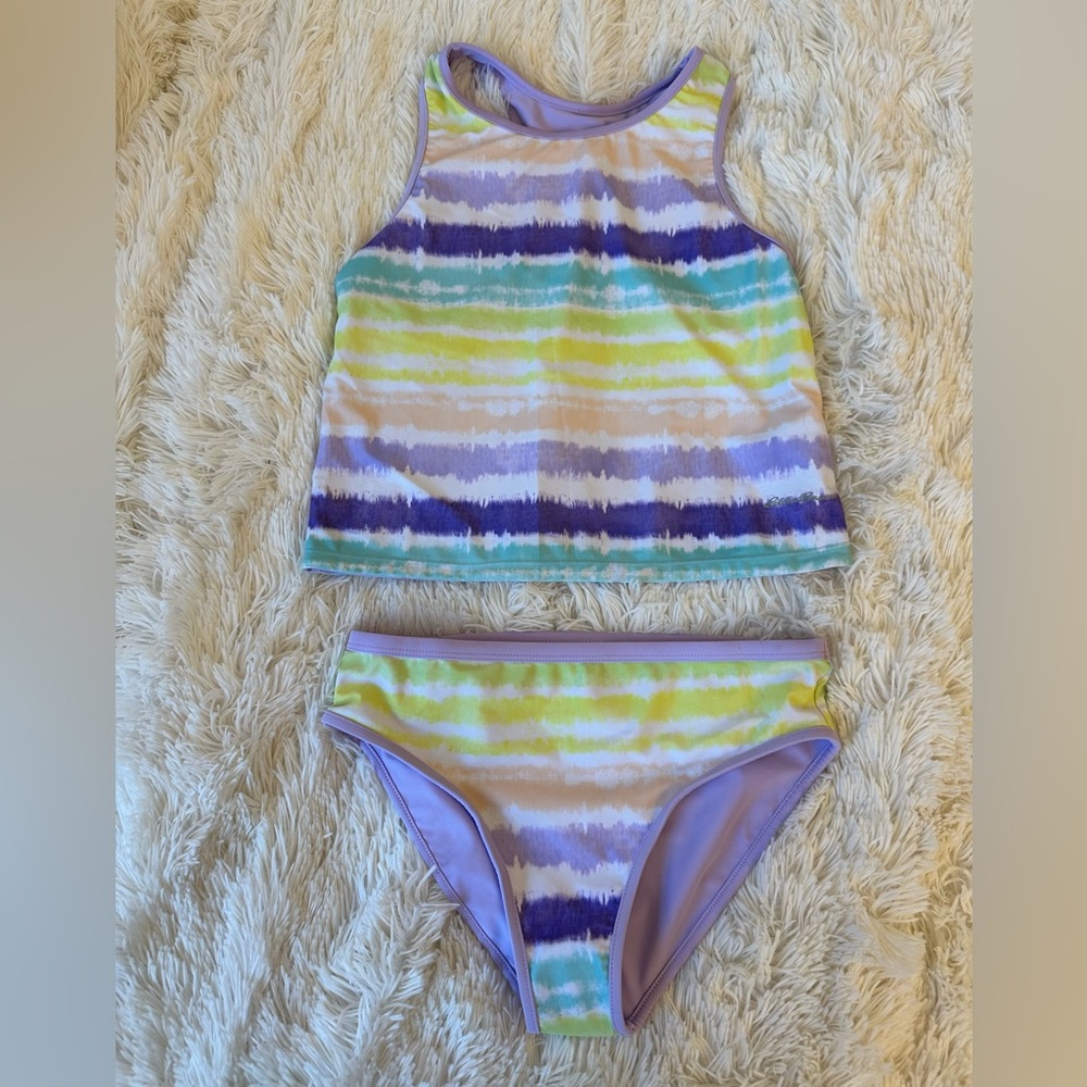 Eddie Bauer Girls Purple Green Yellow Tankini Swim Set Size: 14/16 NWOT